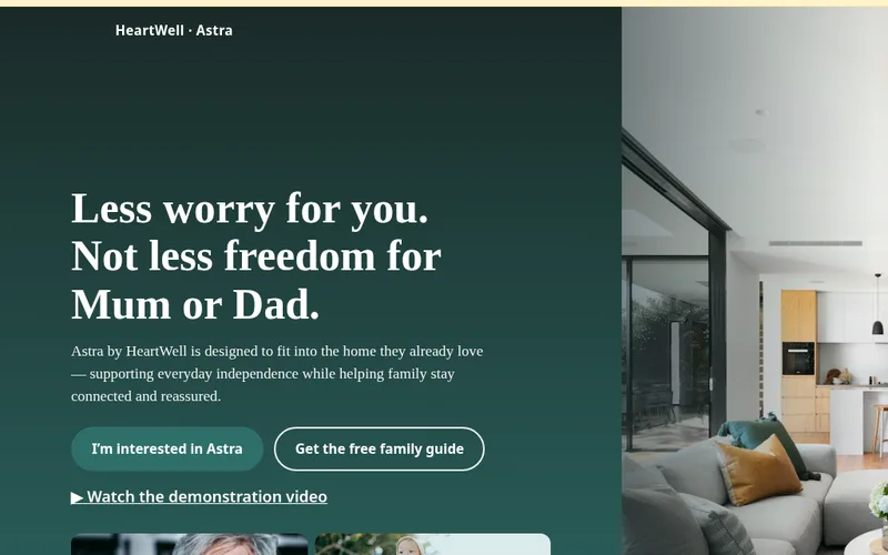 HeartWell Homes page: Less worry for you, not less freedom for Mum or Dad